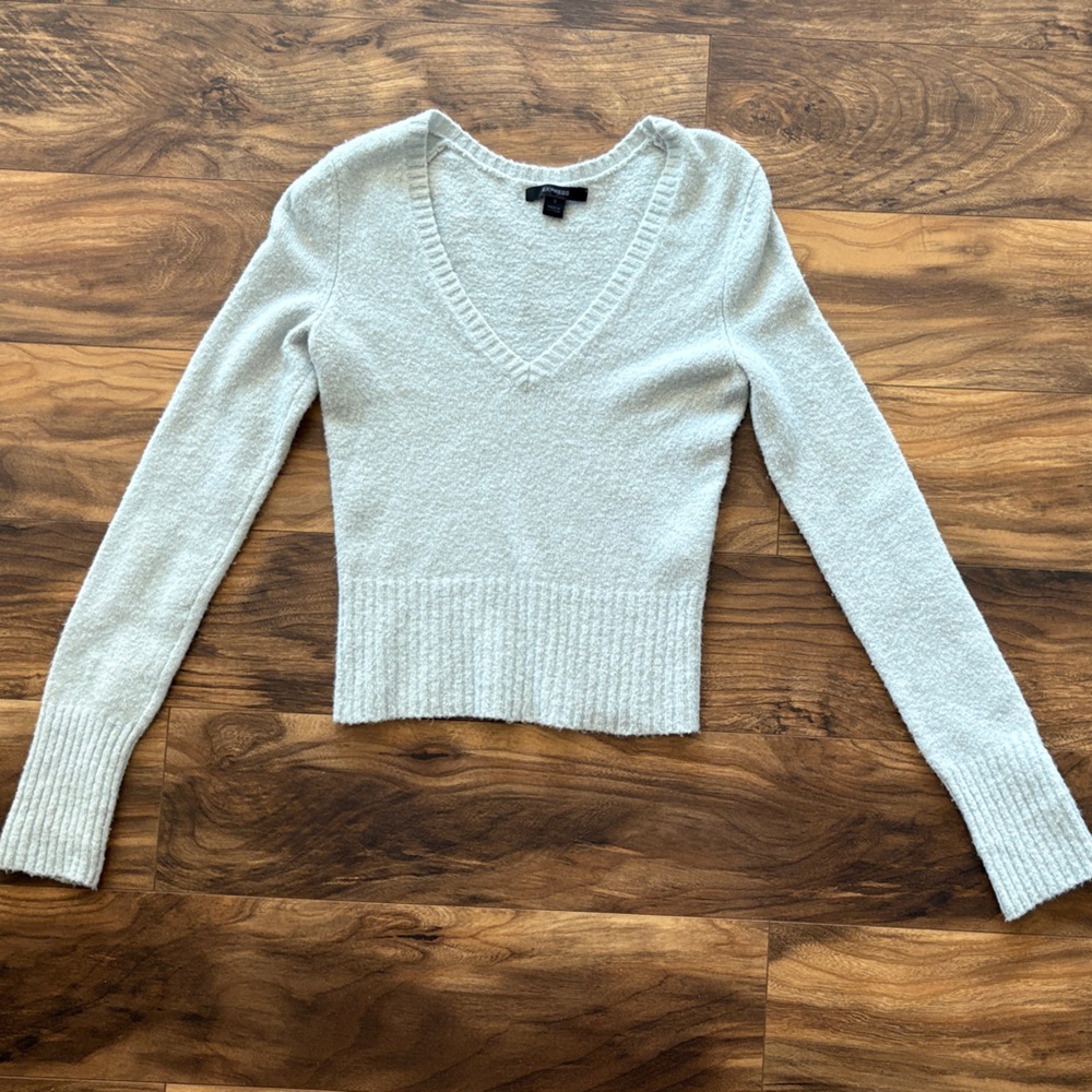 Express Women's V-Neck Sweater in Light Gray